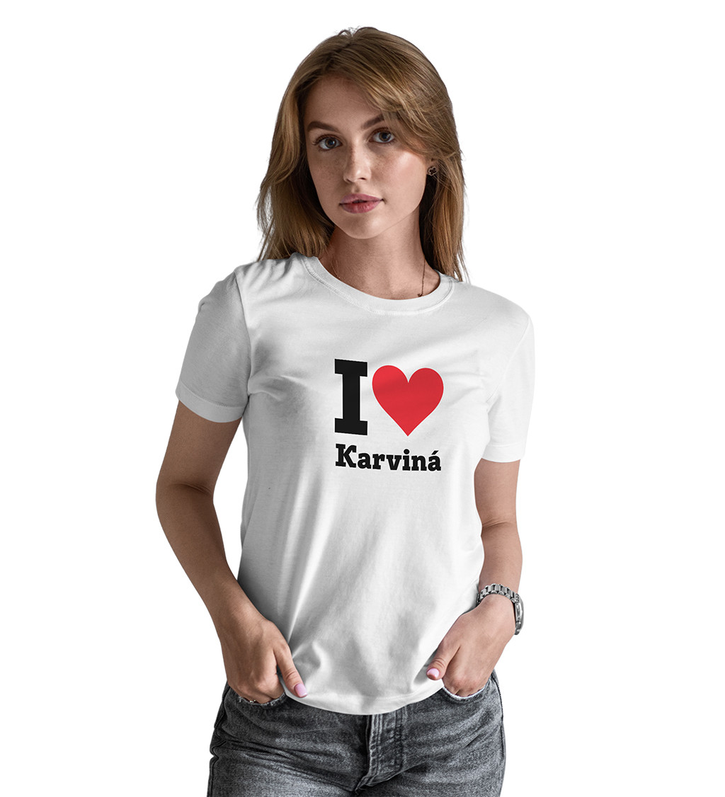 Dámské triko bílé - I love Karviná
