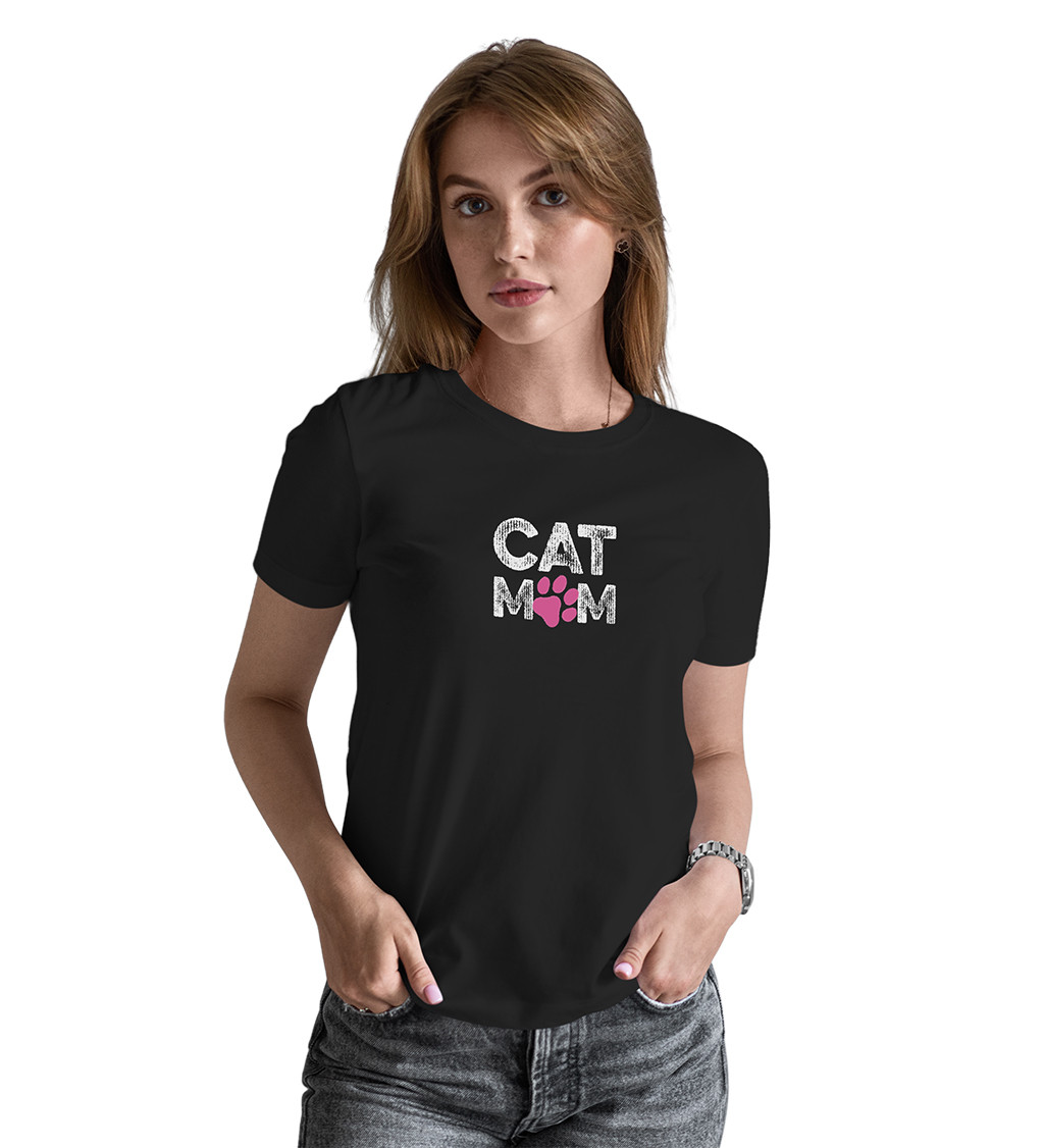 Dámské triko černé - Cat mom