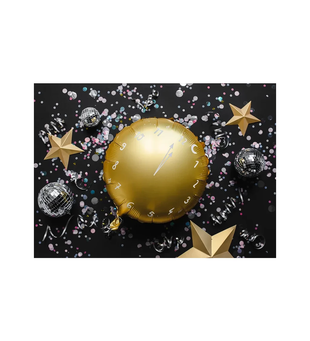 Fóliový balónek hodiny zlaté 35 cm