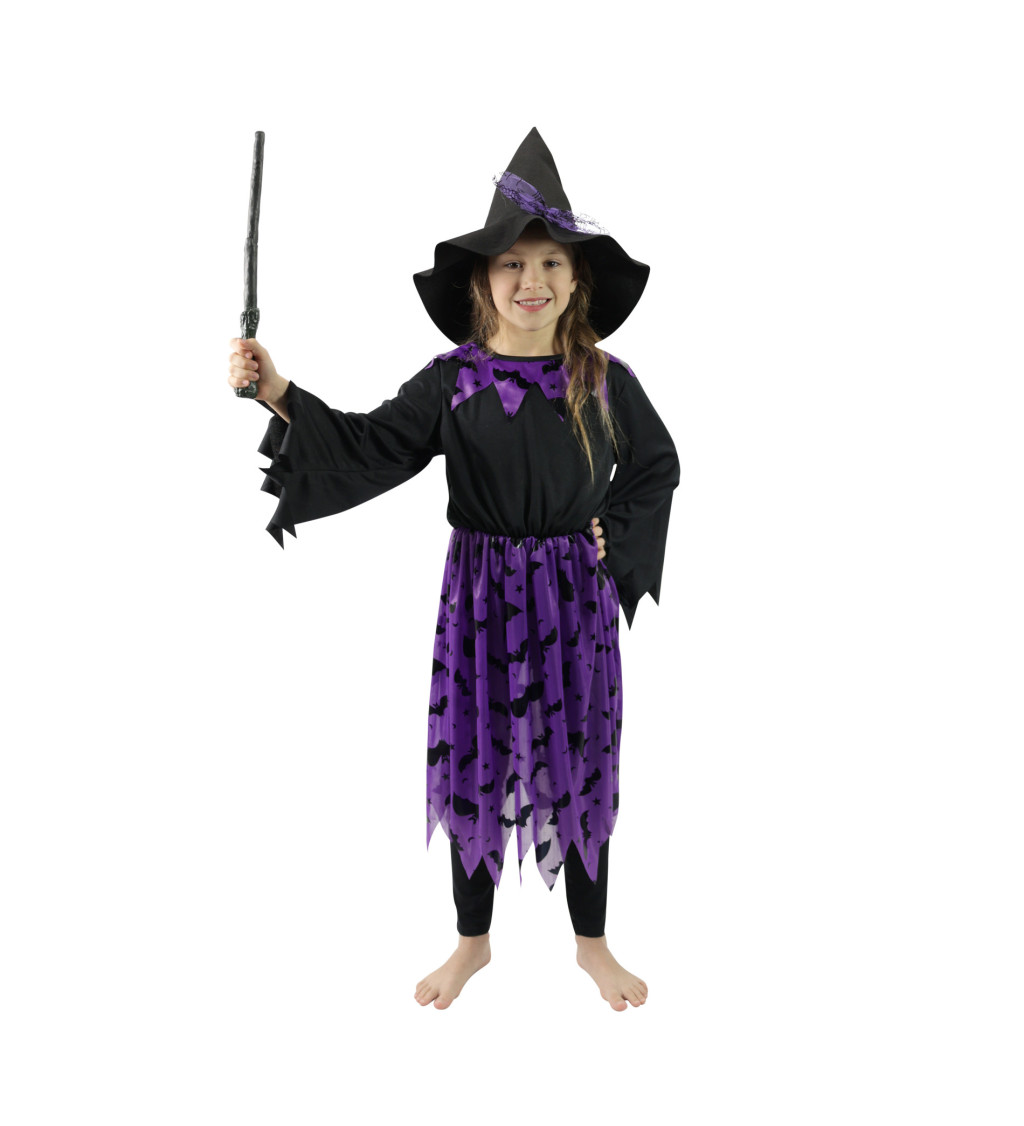 Dětský kostým - Čarodějka, černo-fialový