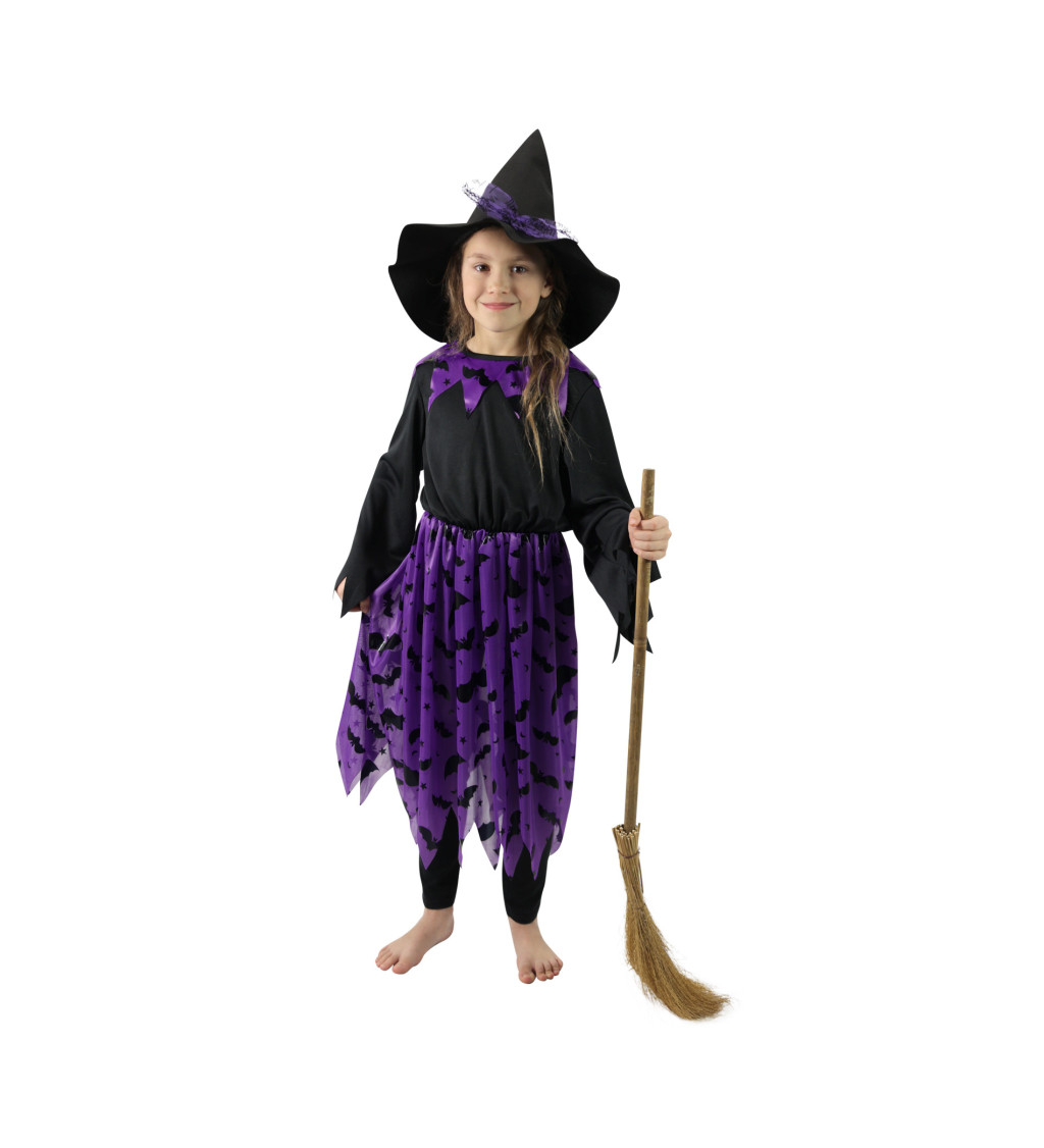 Dětský kostým - Čarodějka, černo-fialový