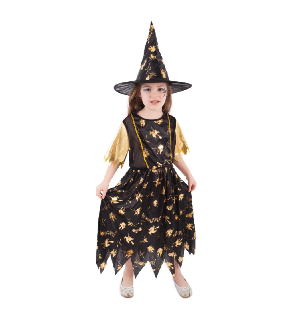 Dětský kostým - Čarodějka, černo-zlatá