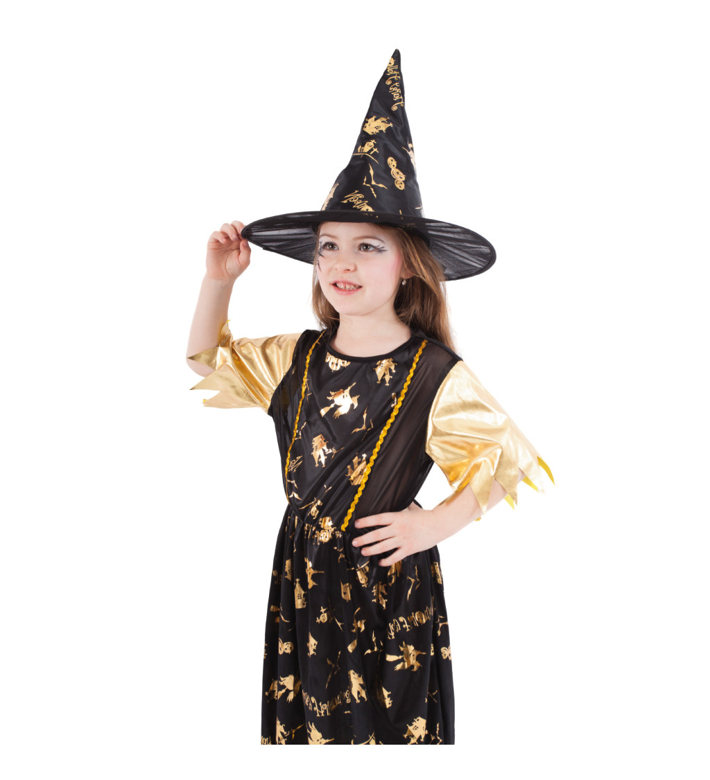 Dětský kostým - Čarodějka, černo-zlatá