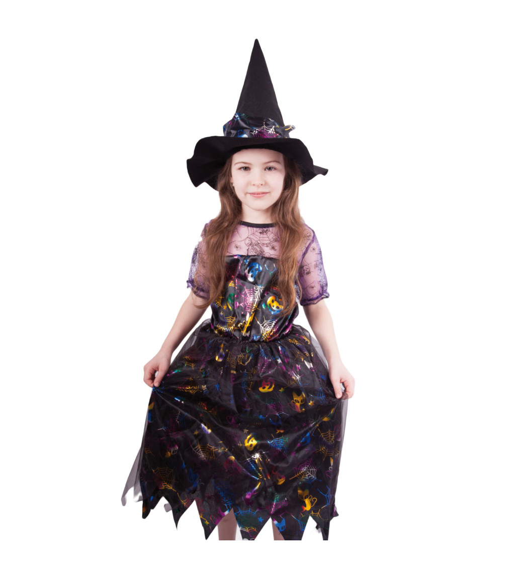 Dětský kostým - Čarodějka, černo-barevná