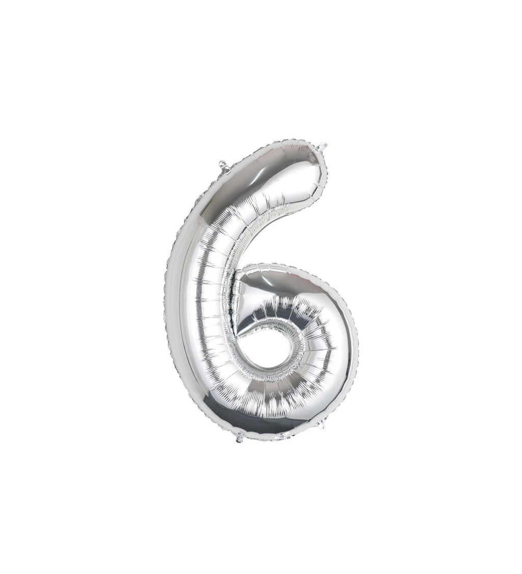Fóliový balónek číslo 6 stříbrné 80 cm