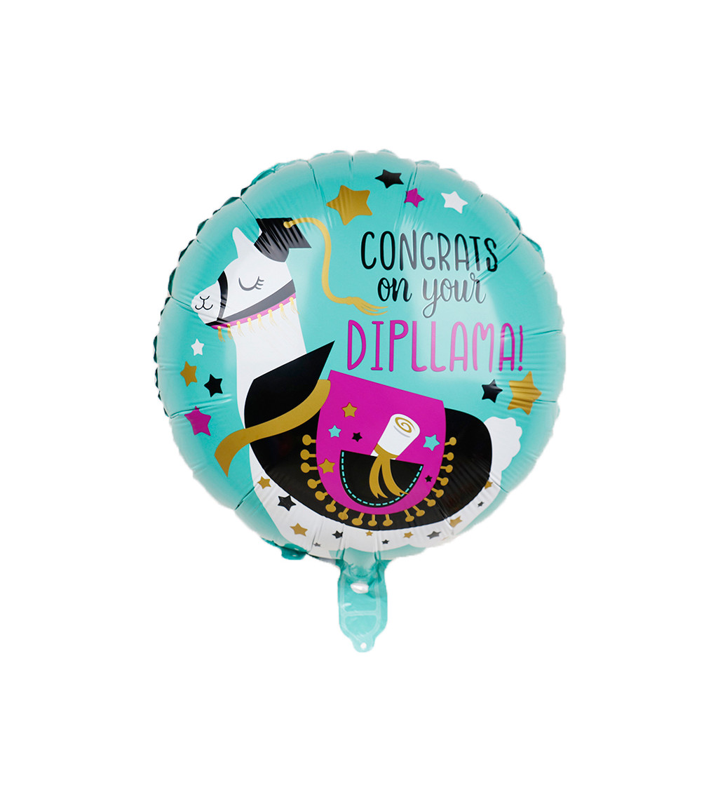 Fóliový balónek Congrats on your Dipllama modrý 45 cm