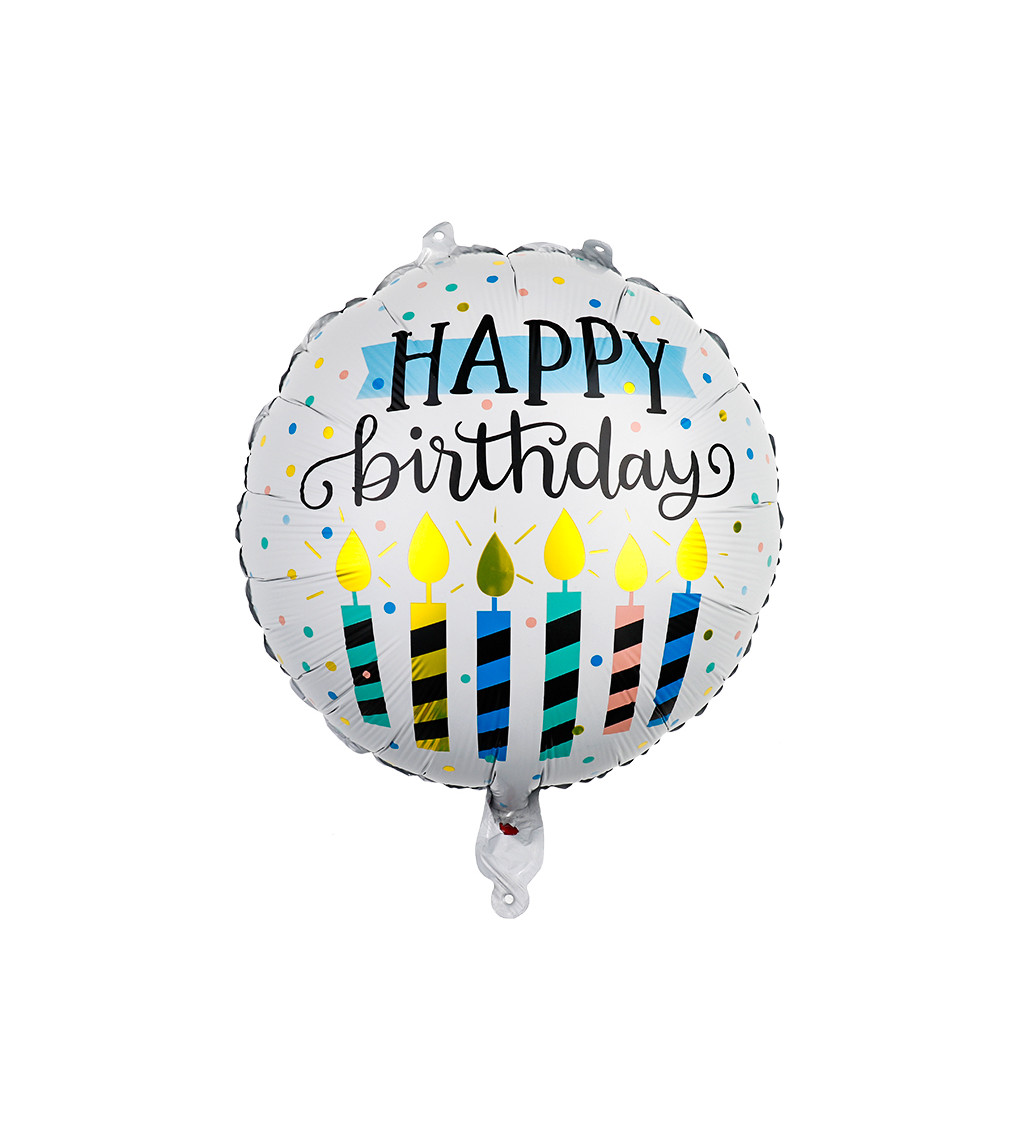 Fóliový balónek Happy birthday svíčky barevný 45 cm
