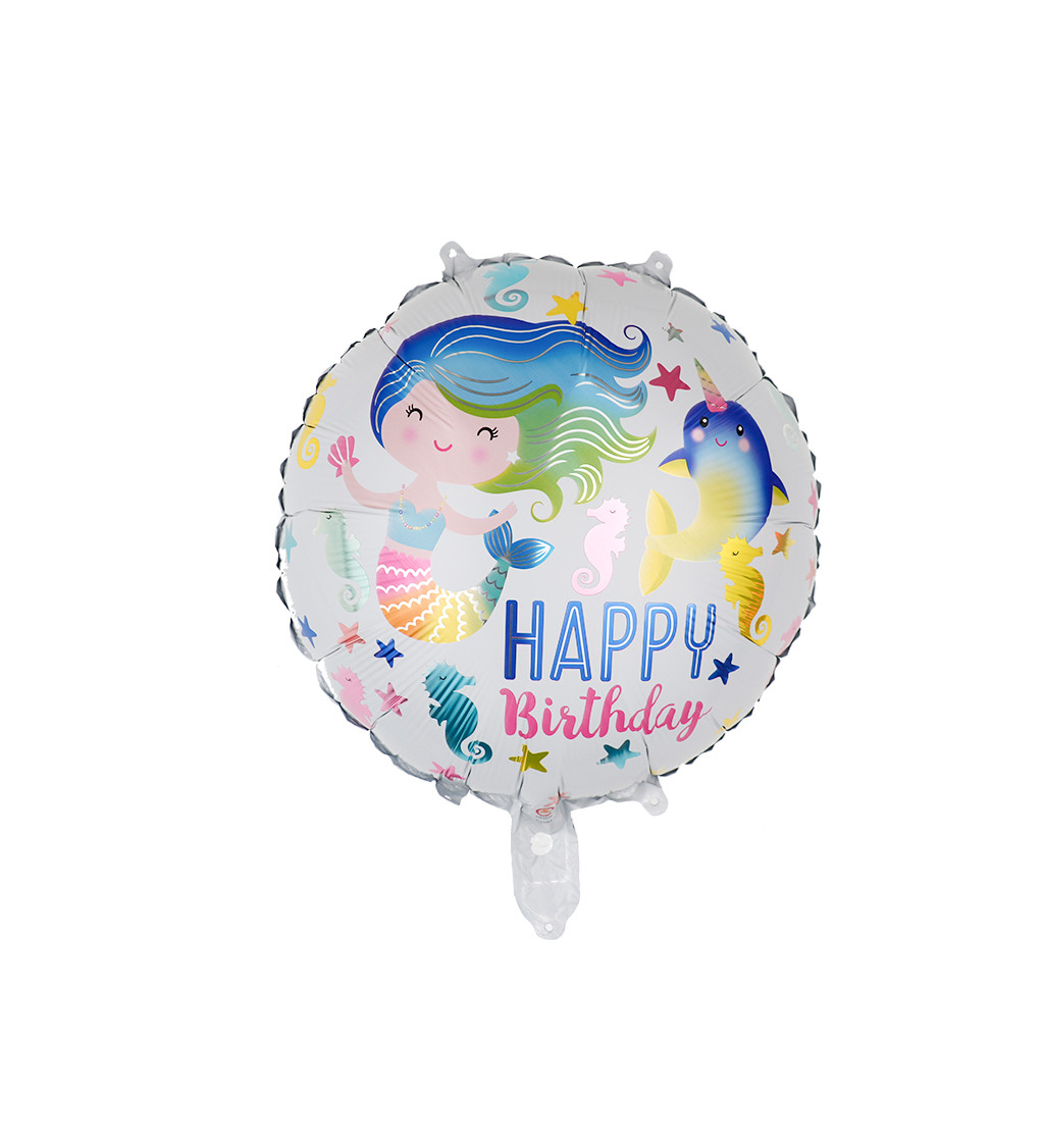 Fóliový balónek Happy birthday mořská panna barevný 45 cm