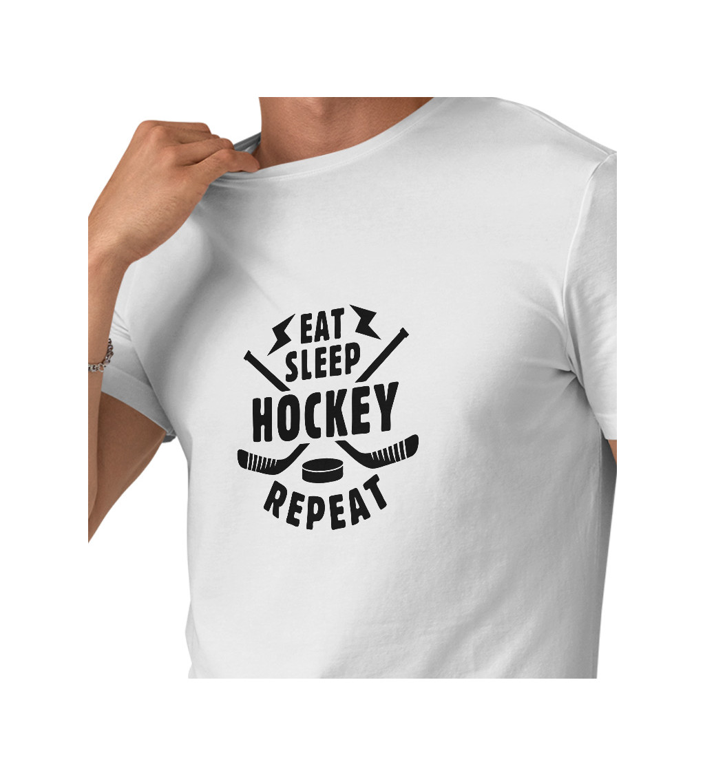 Pánské tričko bílé - Eat sleep hockey repeat