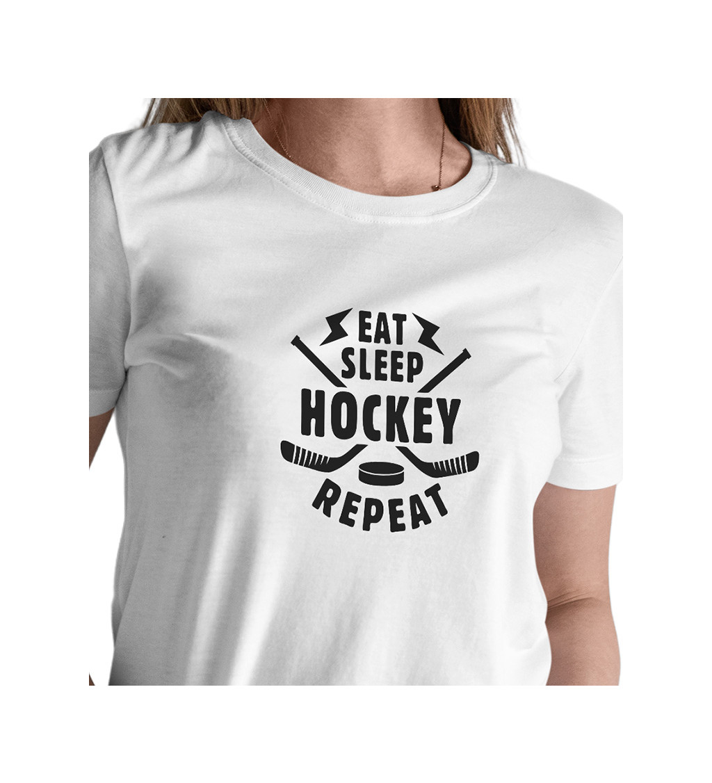 Dámské tričko bílé - Eat sleep hockey repeat