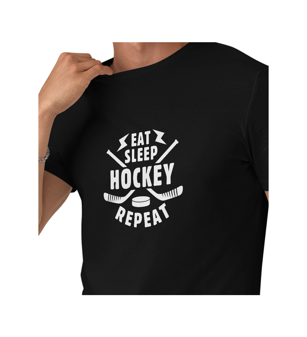 Pánské tričko černé - Eat sleep hockey repeat