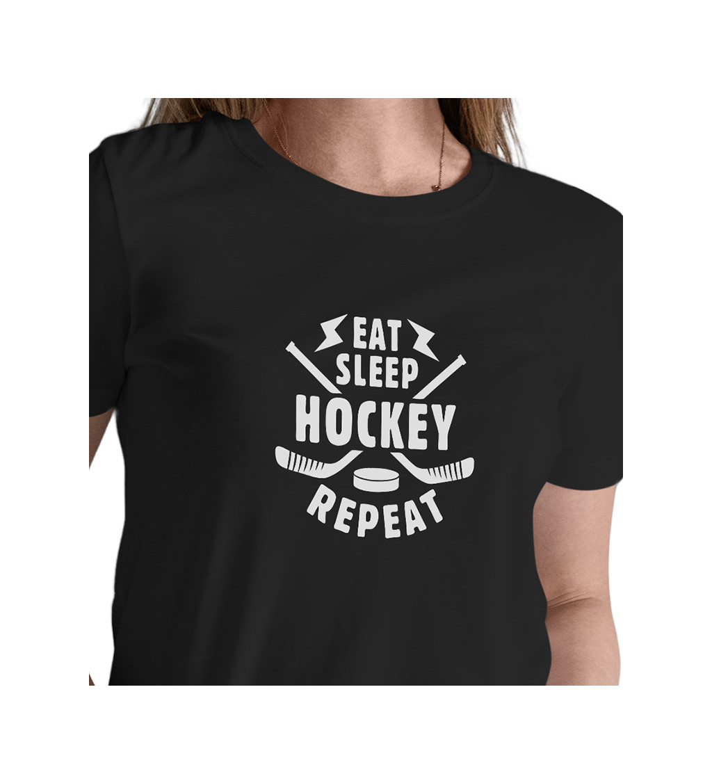 Dámské tričko černé - Eat sleep hockey repeat