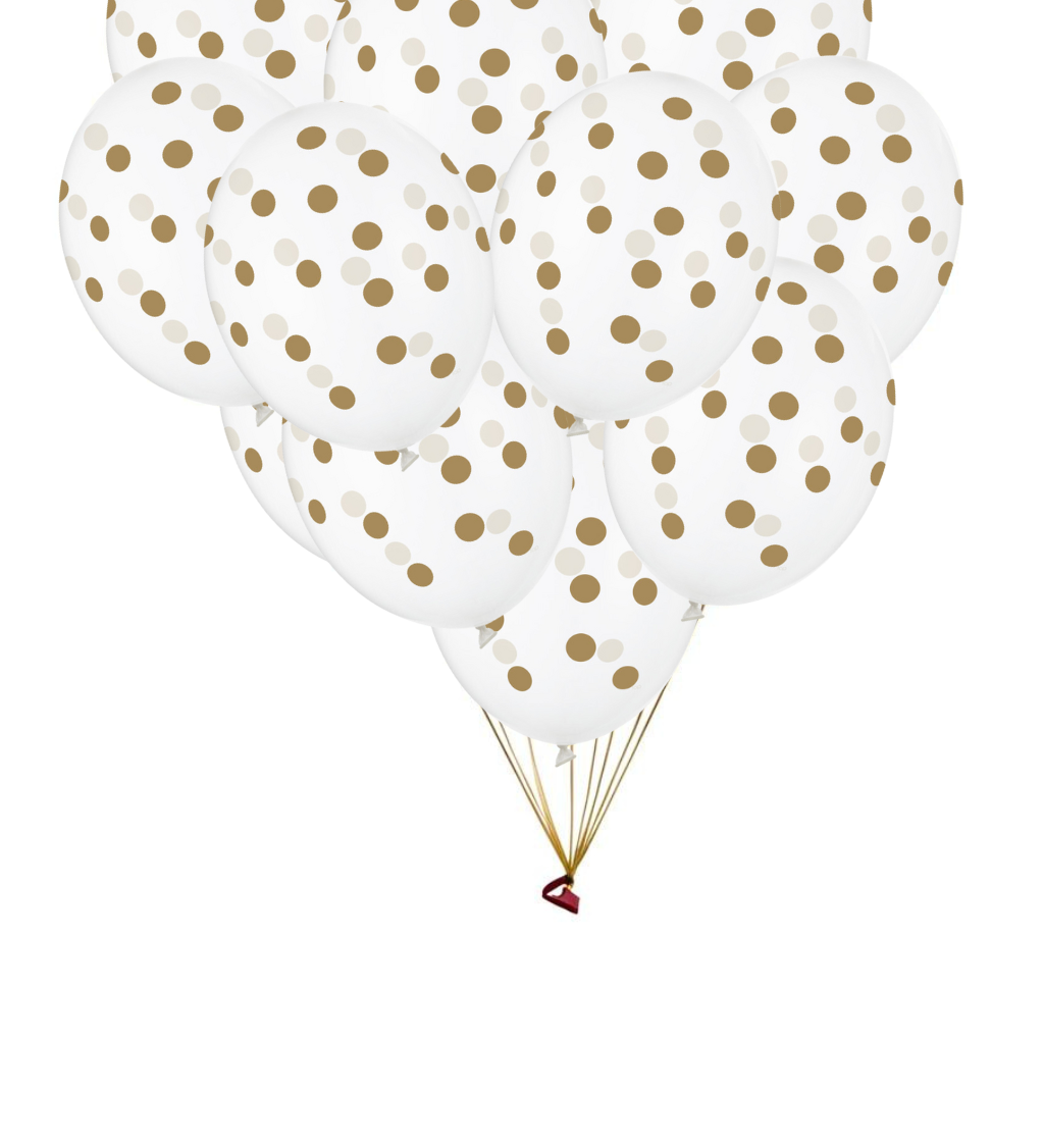 Latexové balónky strong průhledné zlaté puntíky 30 cm 100 ks