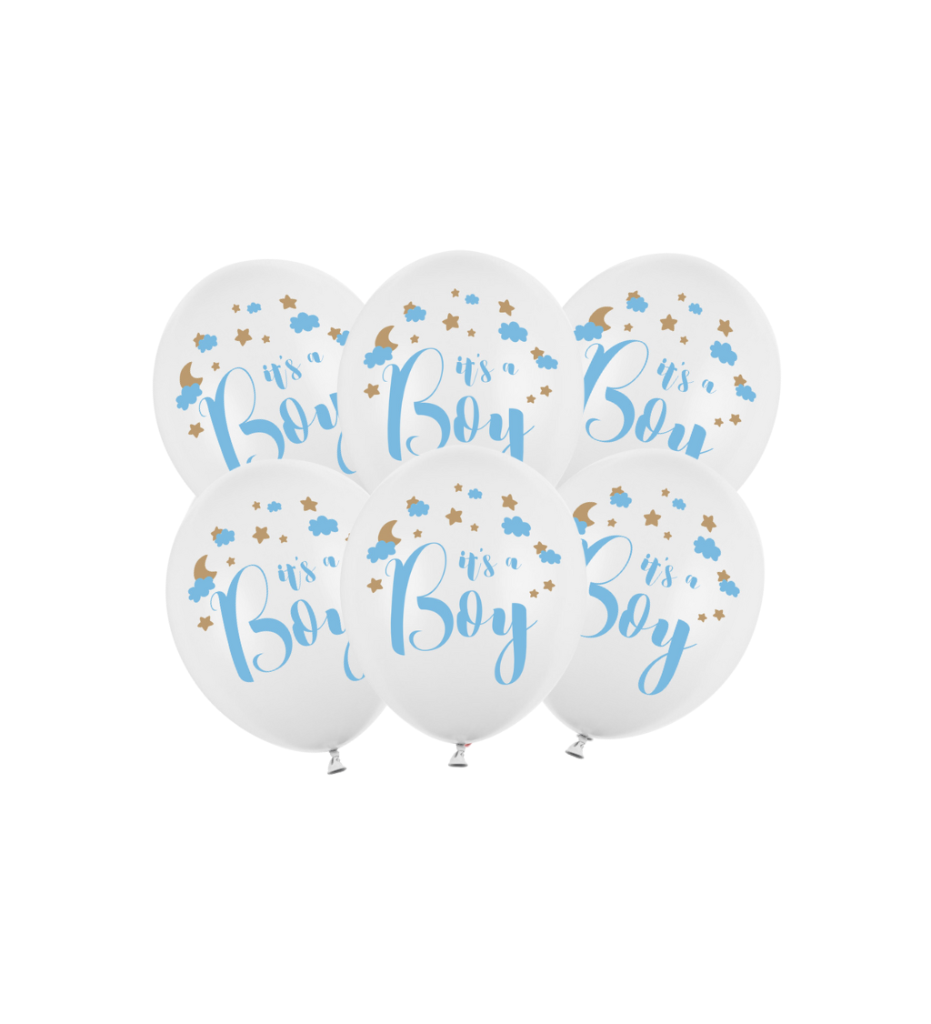 Latexové balónky strong pastelové bílé It's a boy 30 cm 6 ks