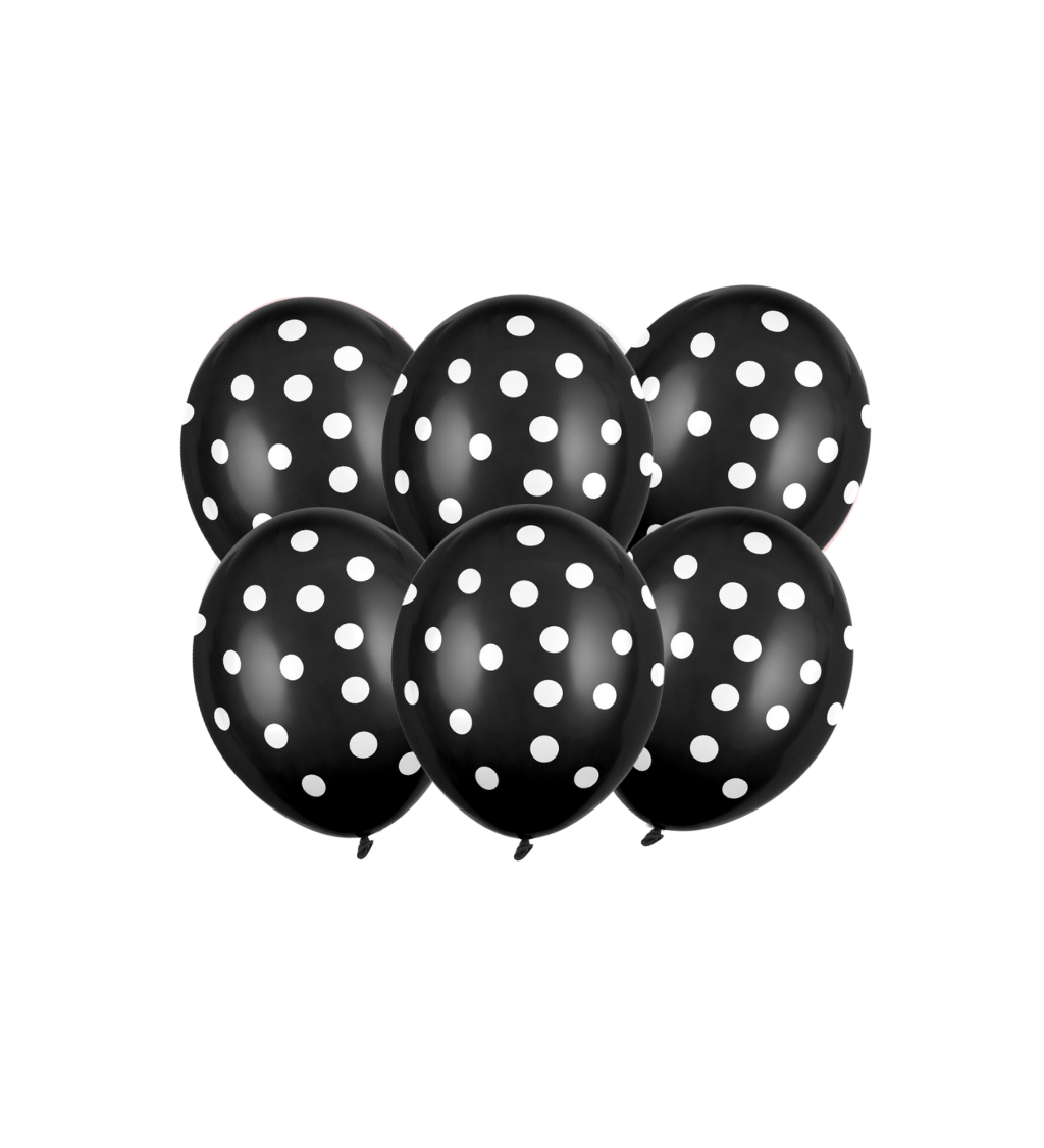 Latexové balónky strong pastelové černé s puntíky 30 cm 6 ks