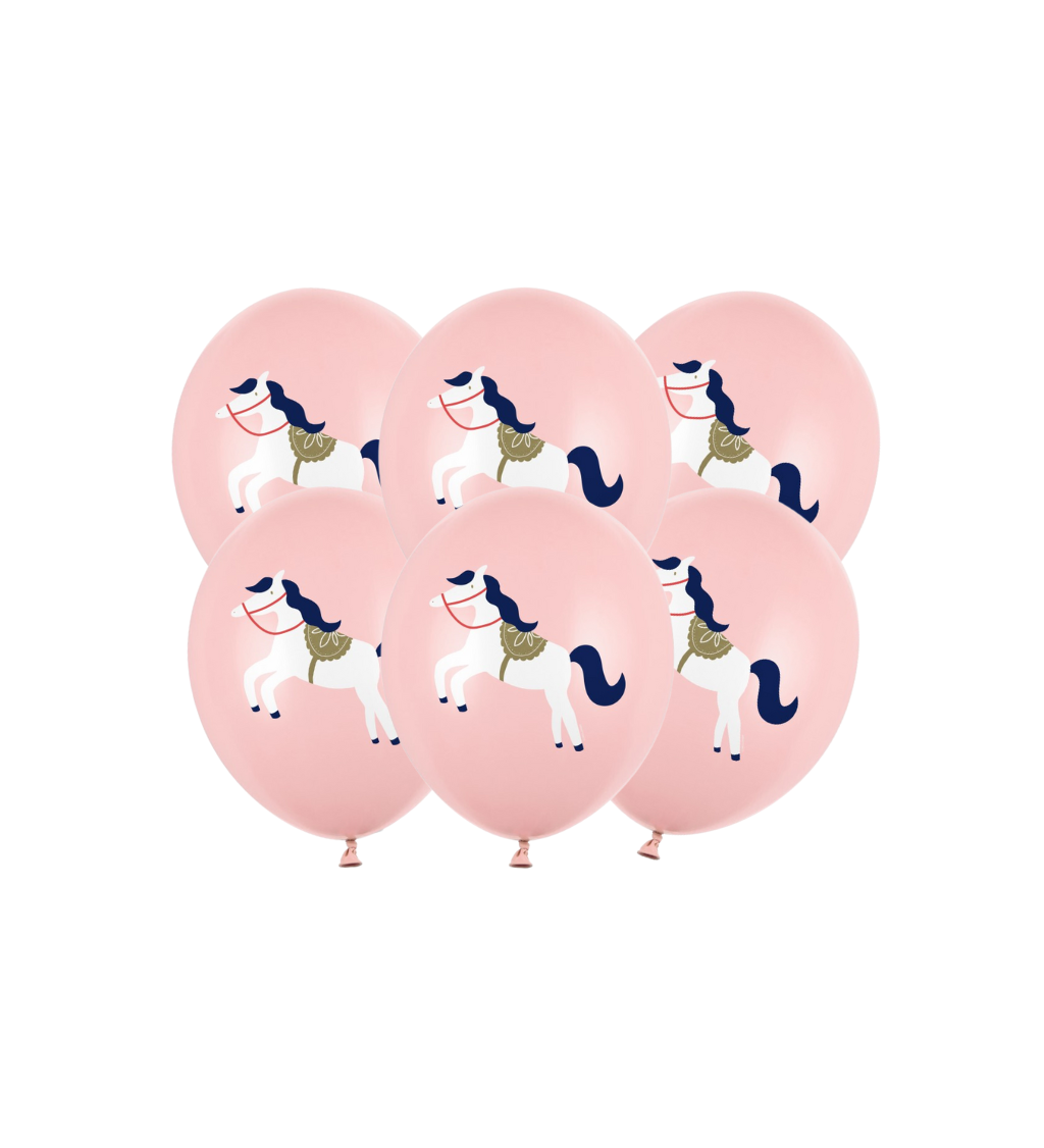 Latexové balónky strong pastelové růžové s koníky 30 cm 6 ks
