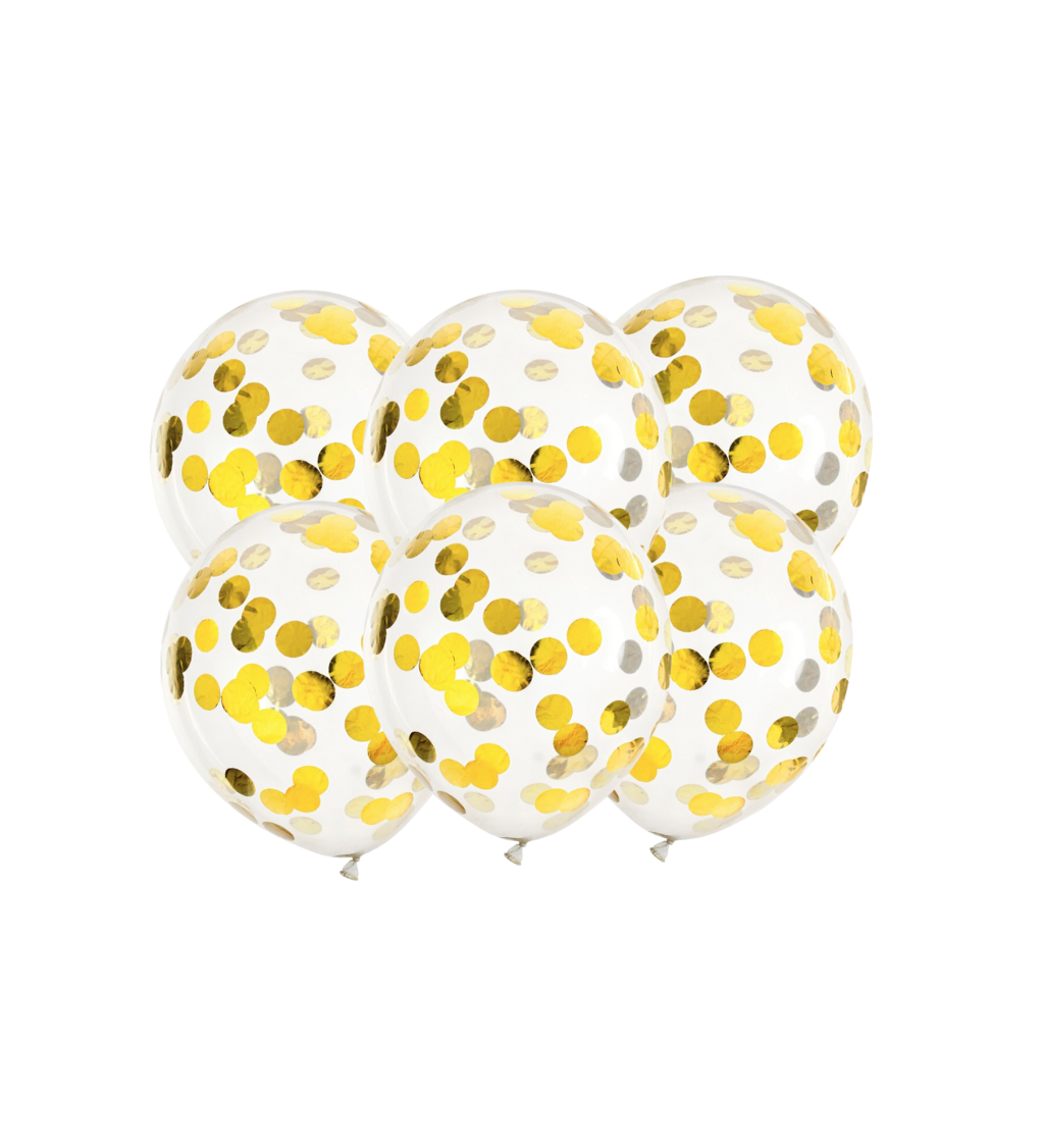 Latexové balónky průhledné zlaté konfety 30 cm 6 ks