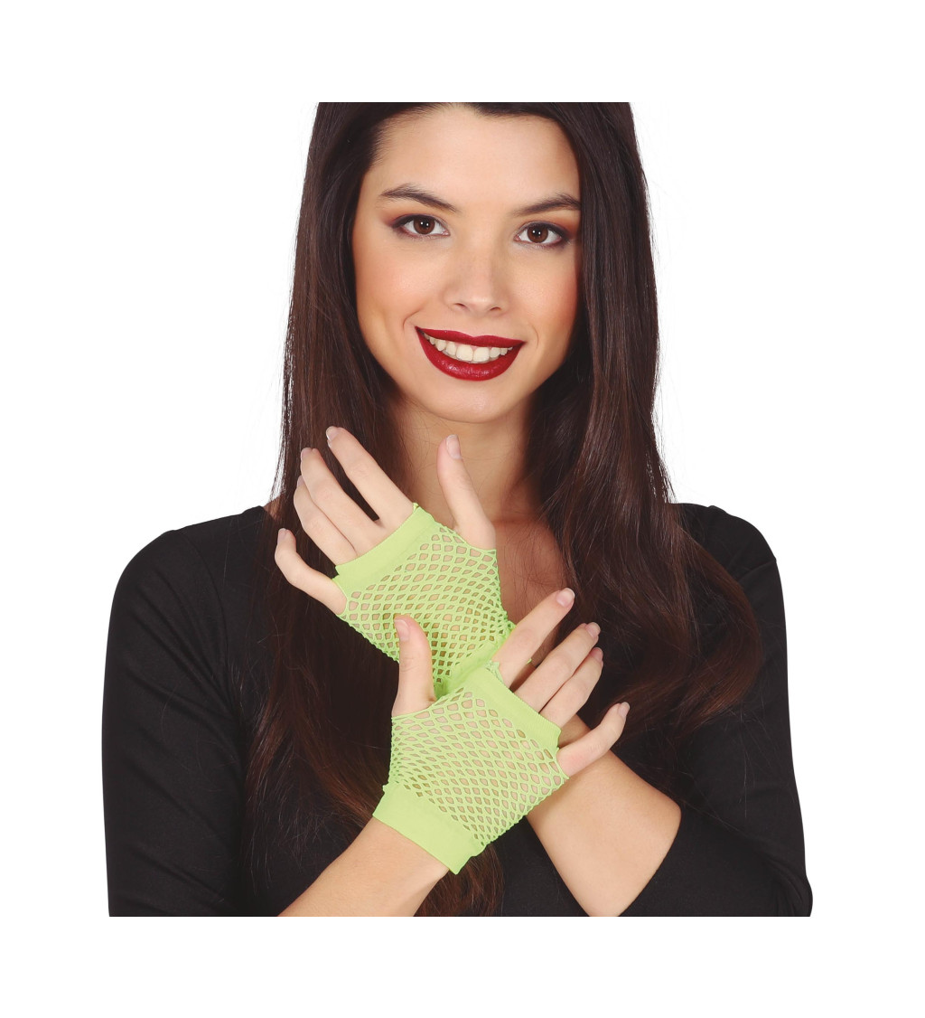 Krátké síťované rukavice - neonově zelené