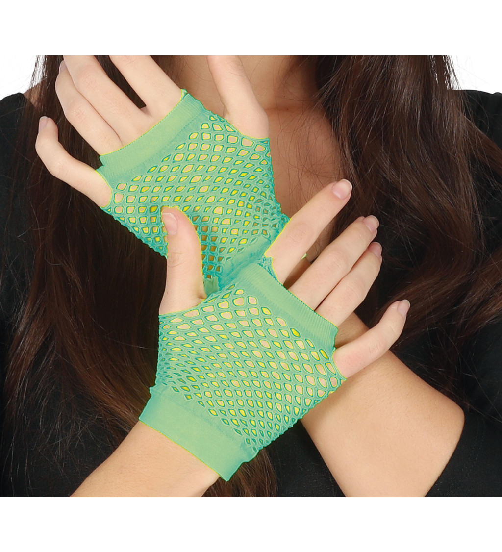 Krátké síťované rukavice - neonově zelené