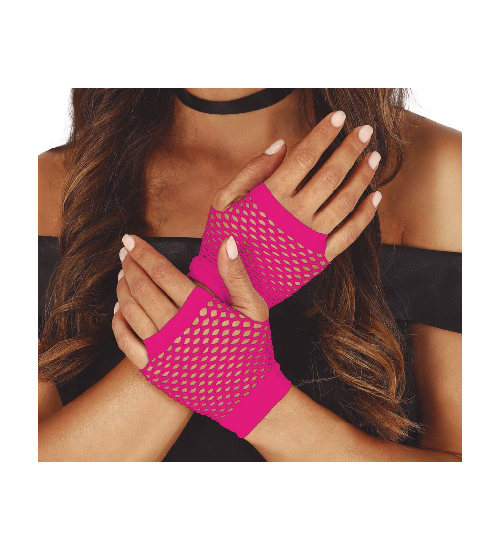 Krátké síťované rukavice - neonově fuchsiové