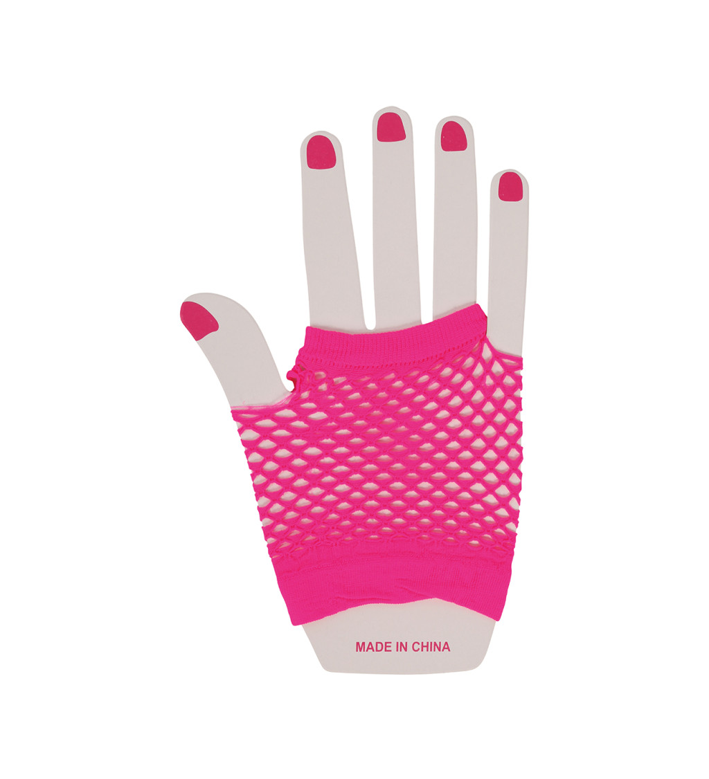 Krátké síťované rukavice - neonově fuchsiové