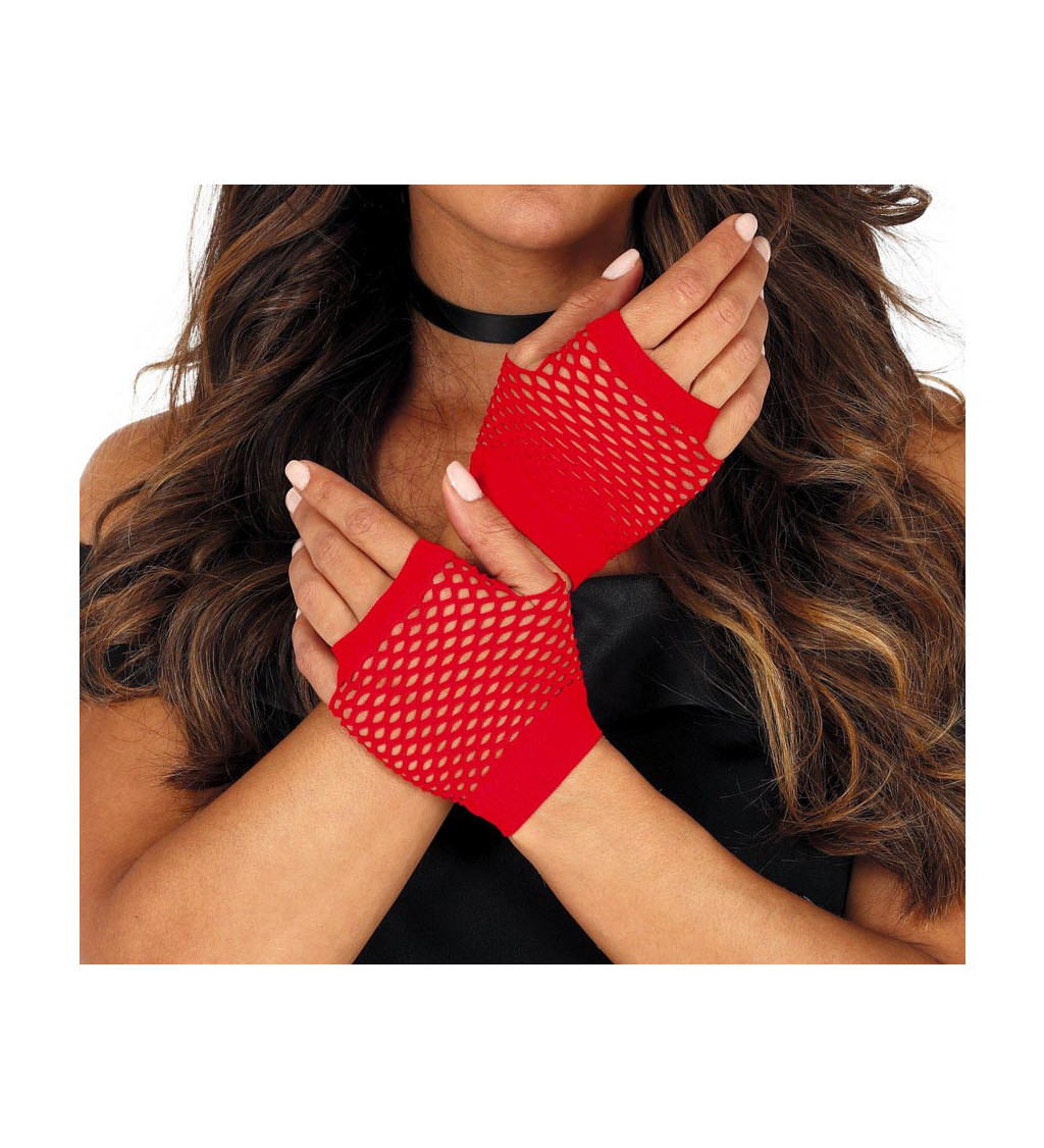 Krátké síťované rukavice - červené