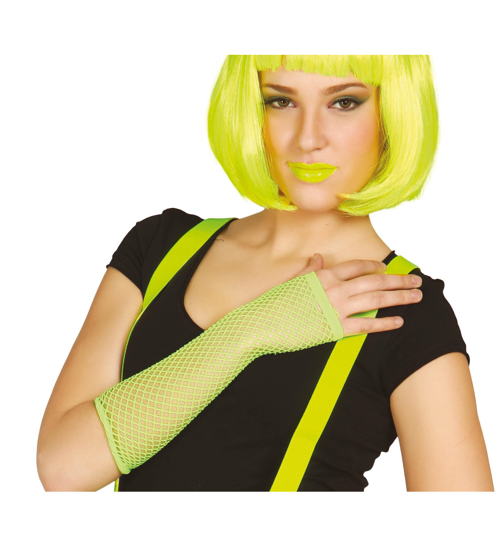Dlouhé síťované rukavice - neonově zelené