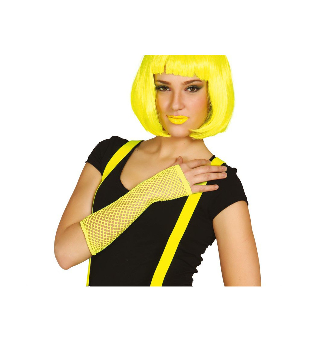 Dlouhé síťované rukavice - neonově žluté