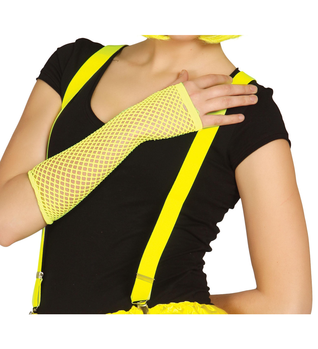 Dlouhé síťované rukavice - neonově žluté