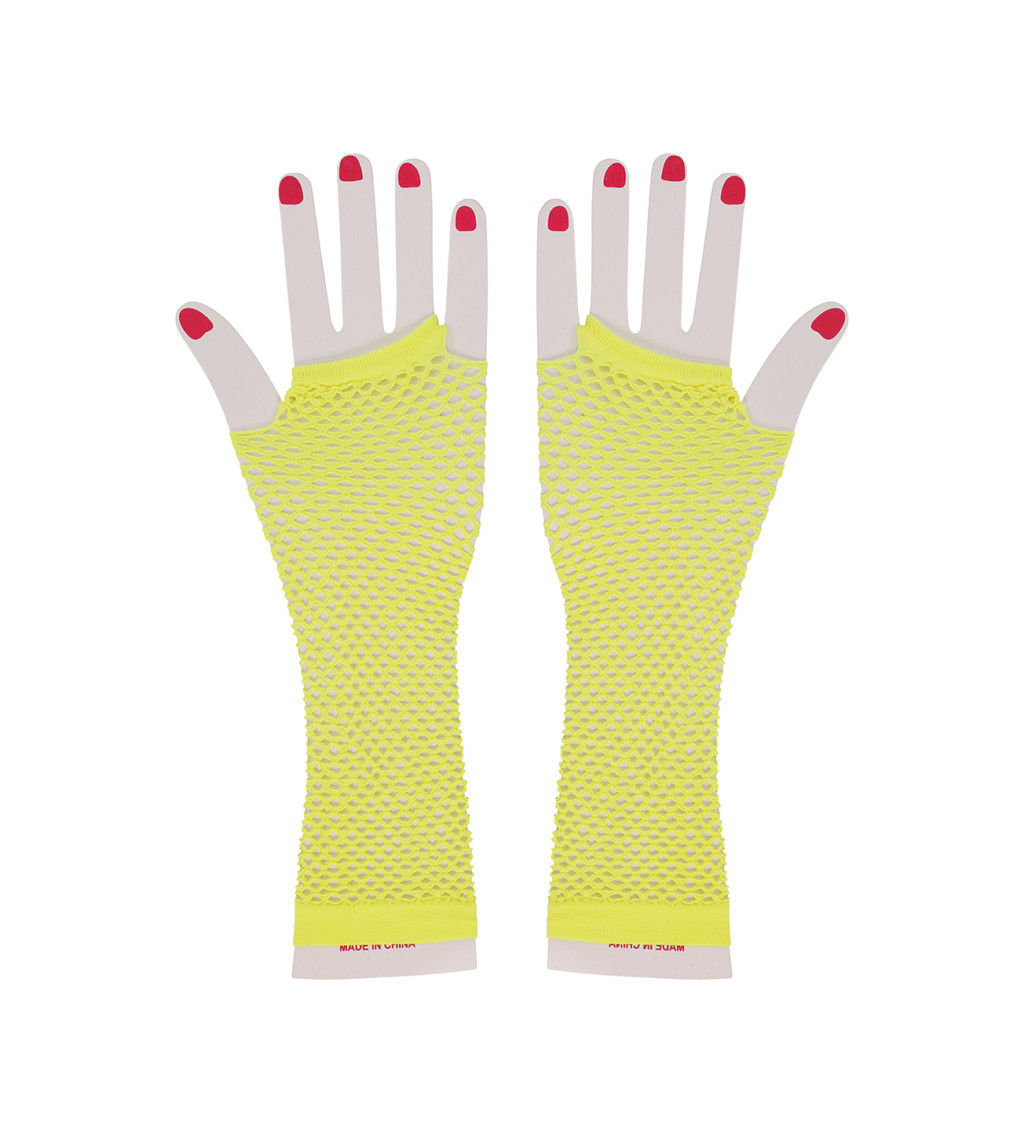 Dlouhé síťované rukavice - neonově žluté