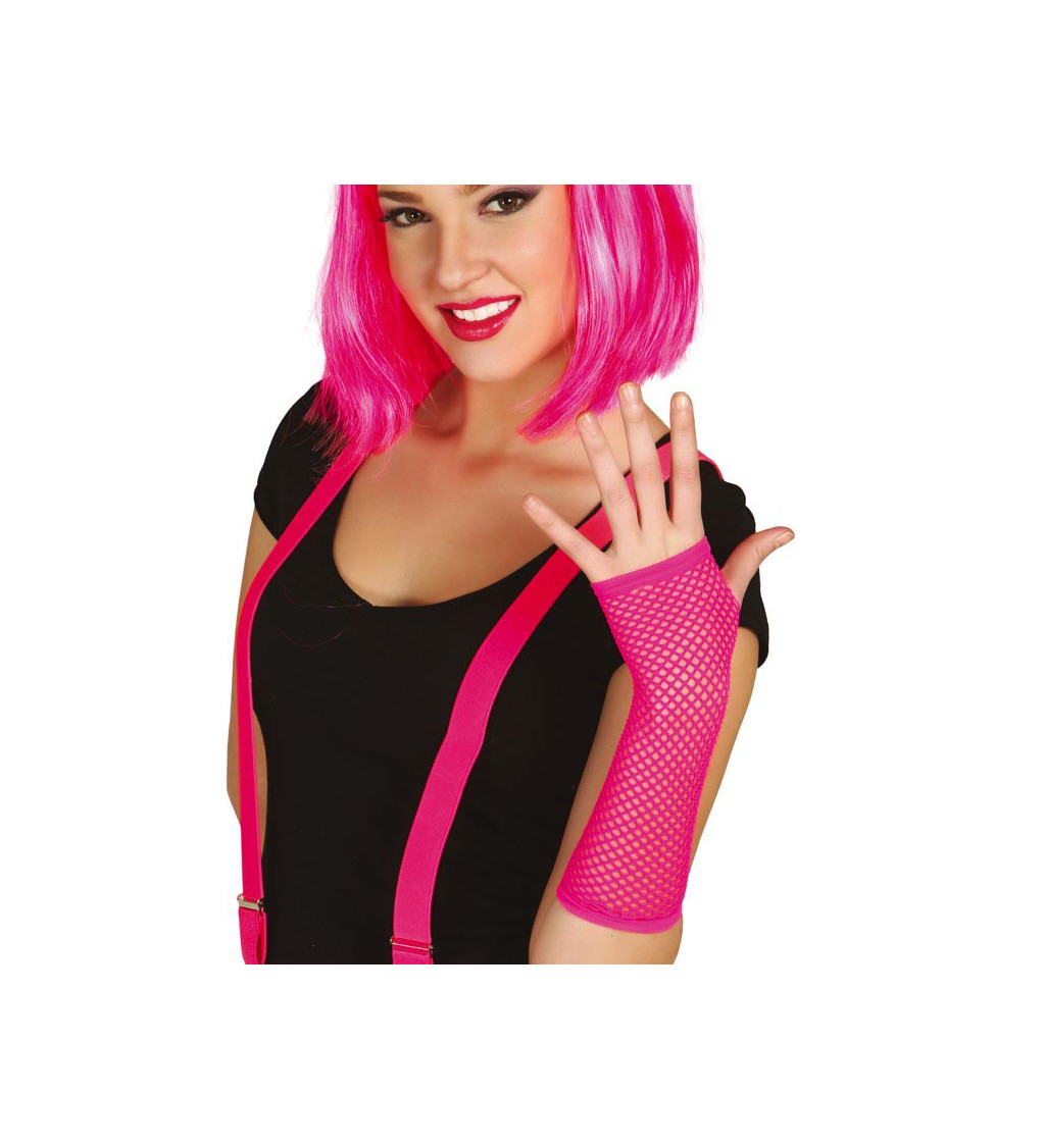 Dlouhé síťované rukavice - neonově fuchsiové