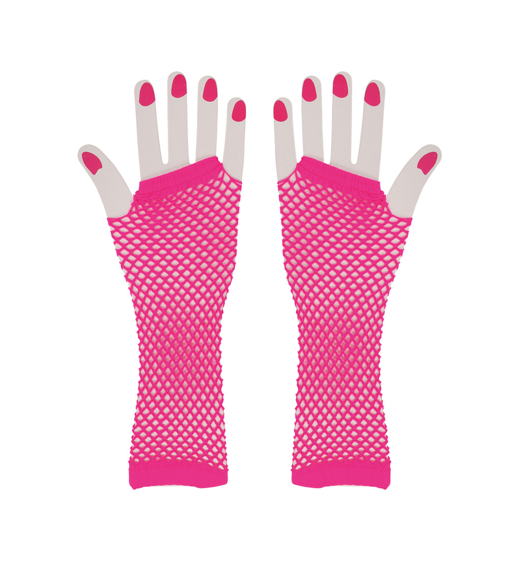 Dlouhé síťované rukavice - neonově fuchsiové