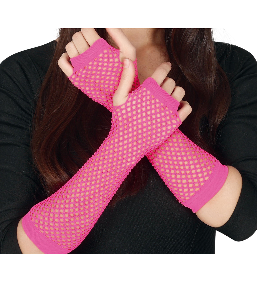 Dlouhé síťované rukavice - neonově fuchsiové