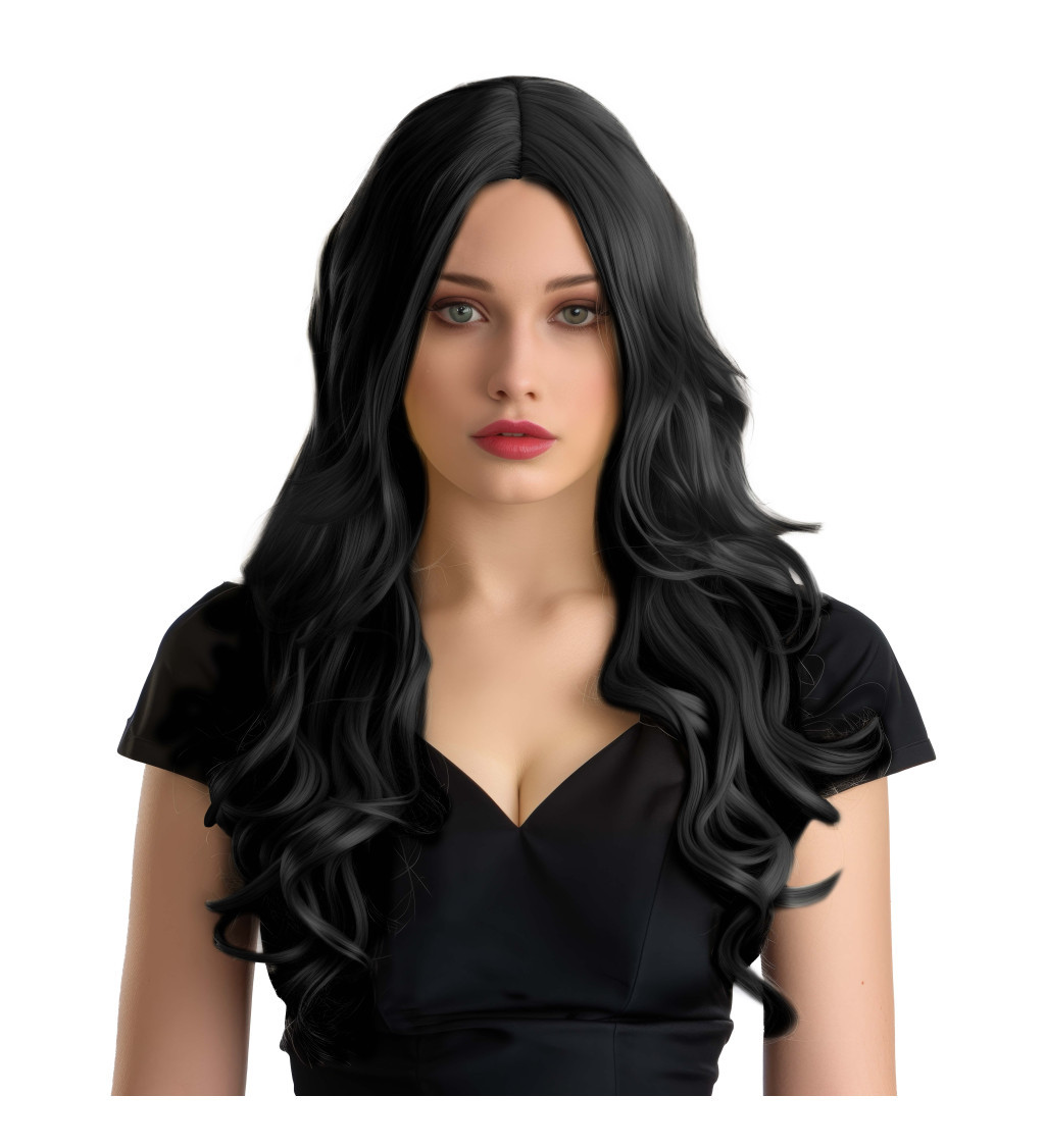 Dámská paruka - vlnitá Hollywood, černá