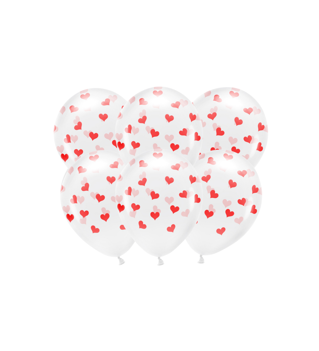 Latexové balónky průhledné se srdíčky 30 cm 6 ks