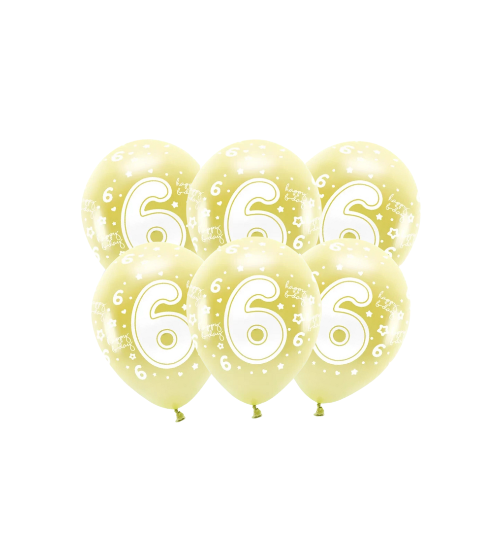 Latexové balónky eco metalické zlaté číslo 6 33 cm 6 ks