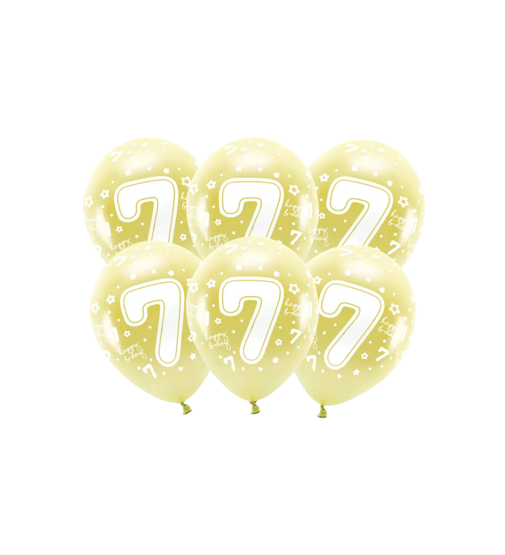 Latexové balónky eco metalické zlaté číslo 7, 33 cm 6 ks