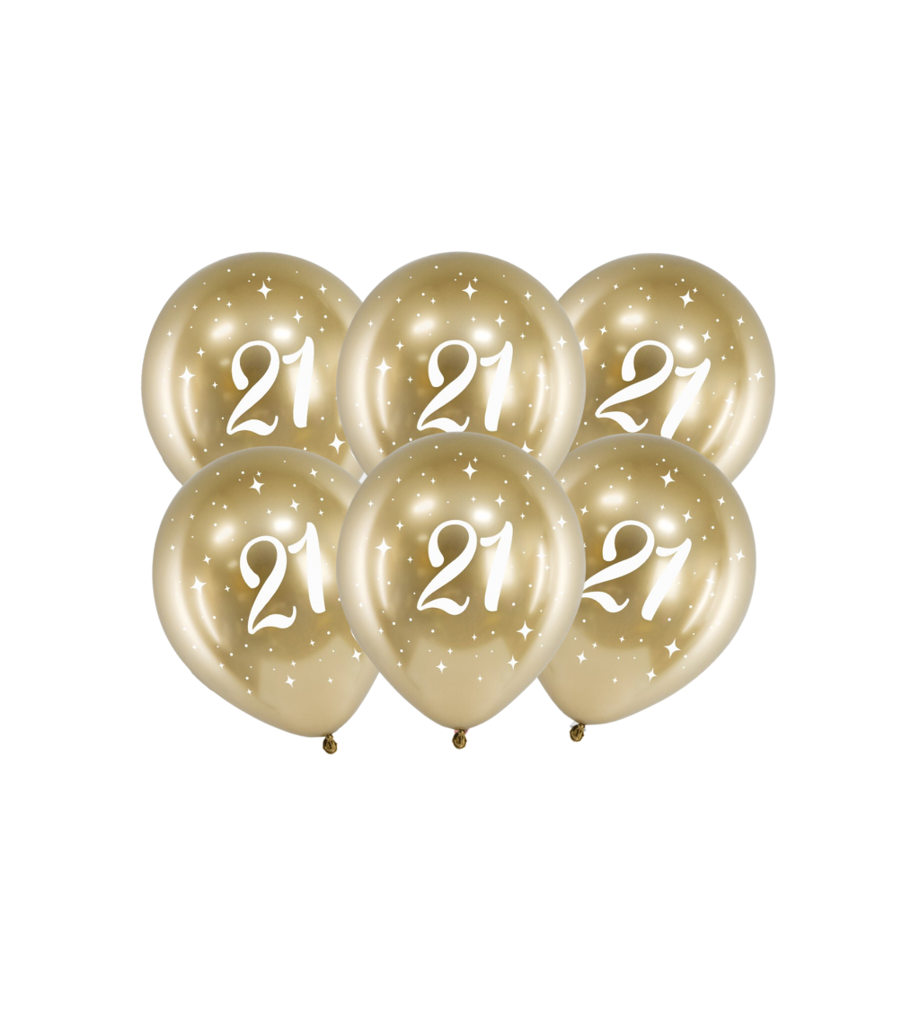 Latexové balónky číslo 21 zlaté 30 cm 6 ks