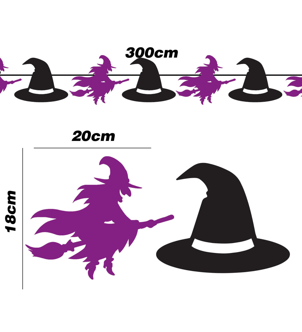 Girlanda Čarodějnice a klobouky