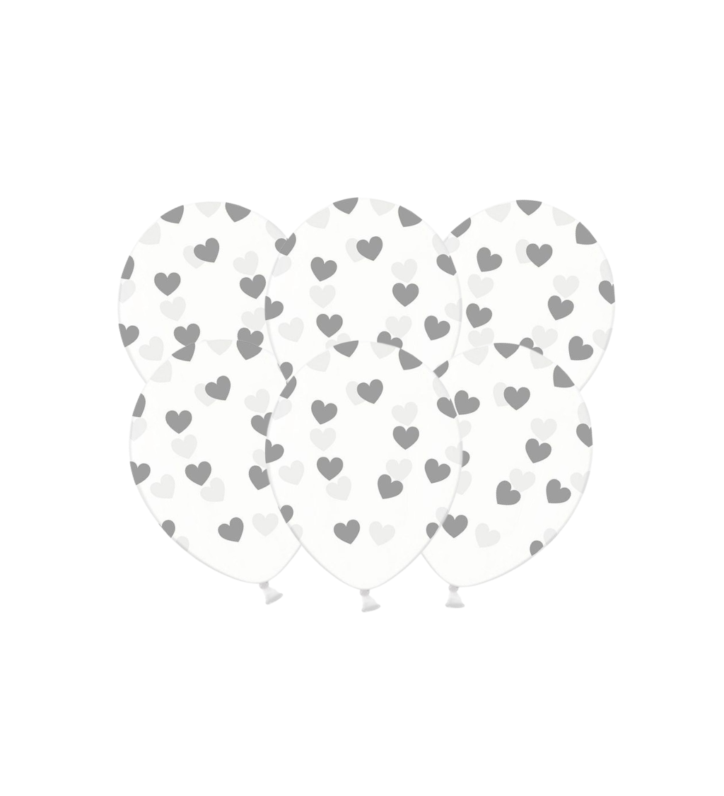 Latexové balónky strong průhledné šedé srdíčko 30 cm 6 ks