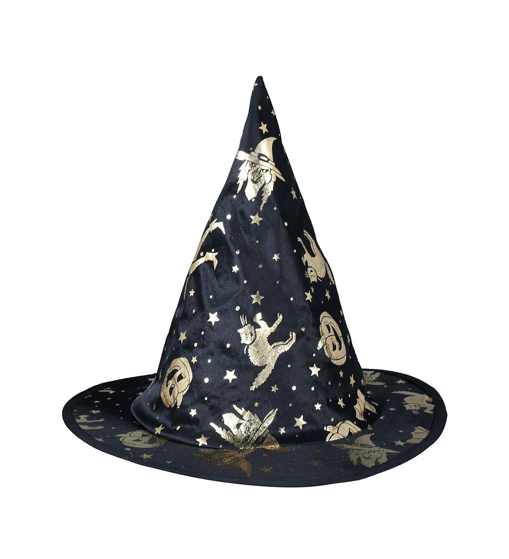 Dětský čarodějnický klobouk se zlatými motivy