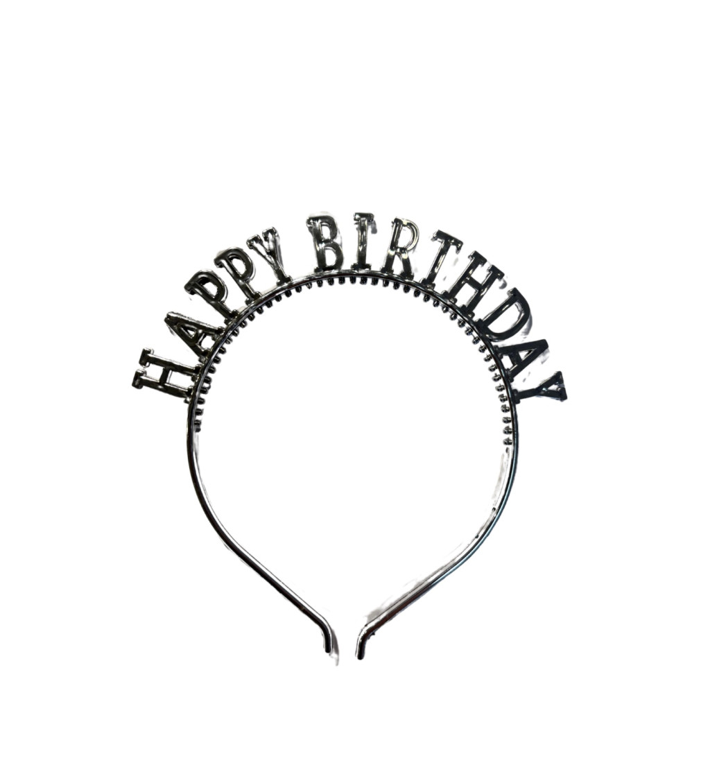 Narozeninová čelenka Happy birthday stříbrná