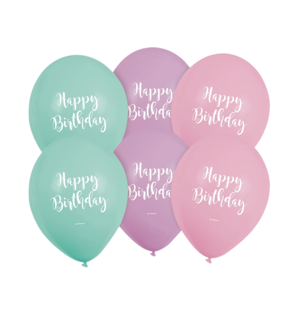 Latexové balónky pastelové Happy Birthday 22,5 cm 6 ks