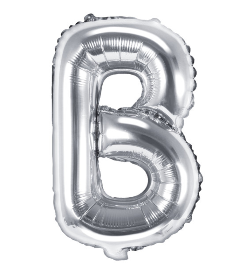 Fóliový balónek E, stříbrný k zavěšení
