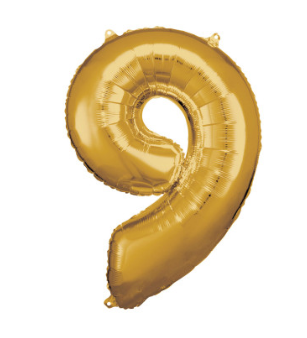 Balón fóliový zlatý číslo 9