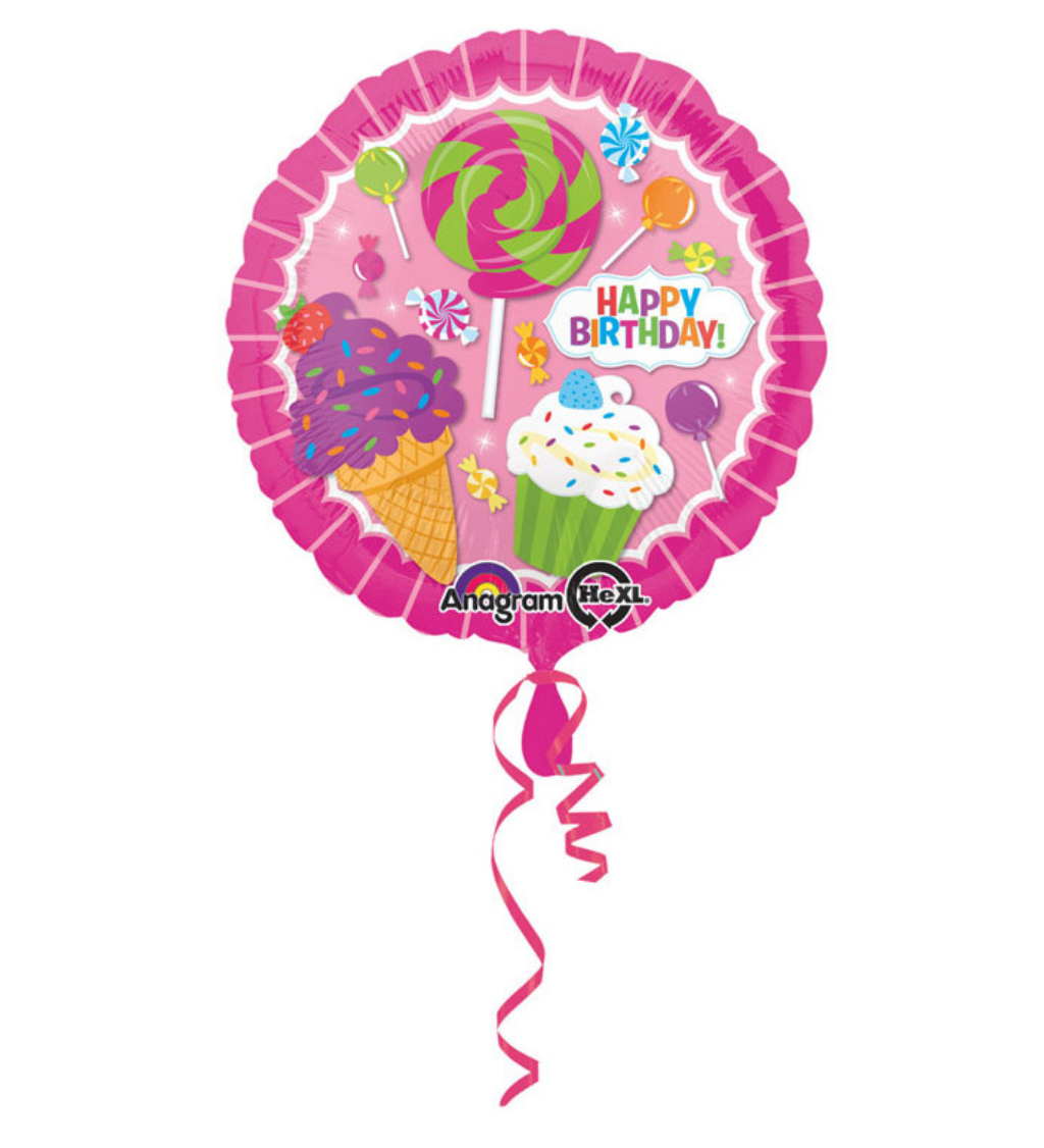 Růžový balón - Happy Birthday