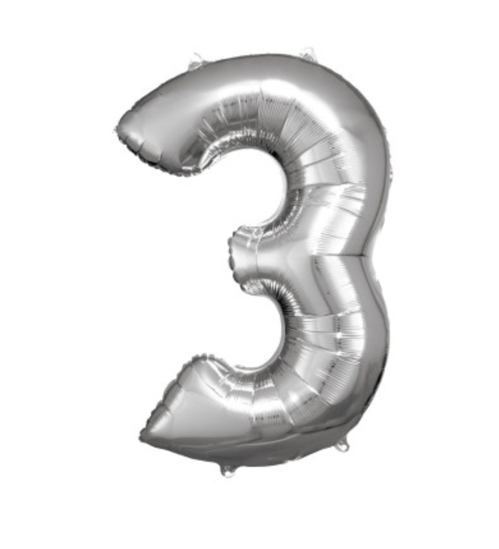 Fóliový stříbrný balónek - číslo 3