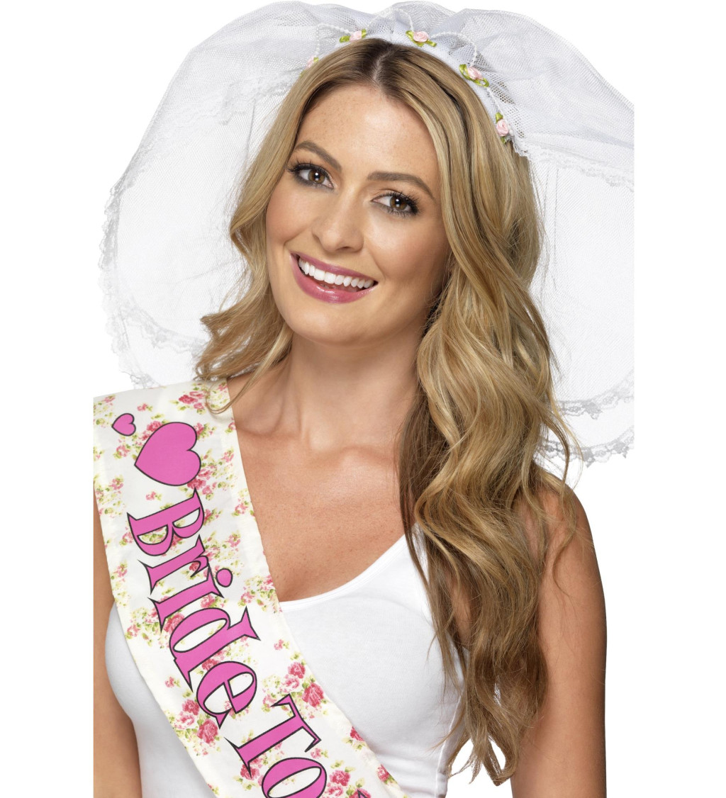 Závoj s růžičkami bílý