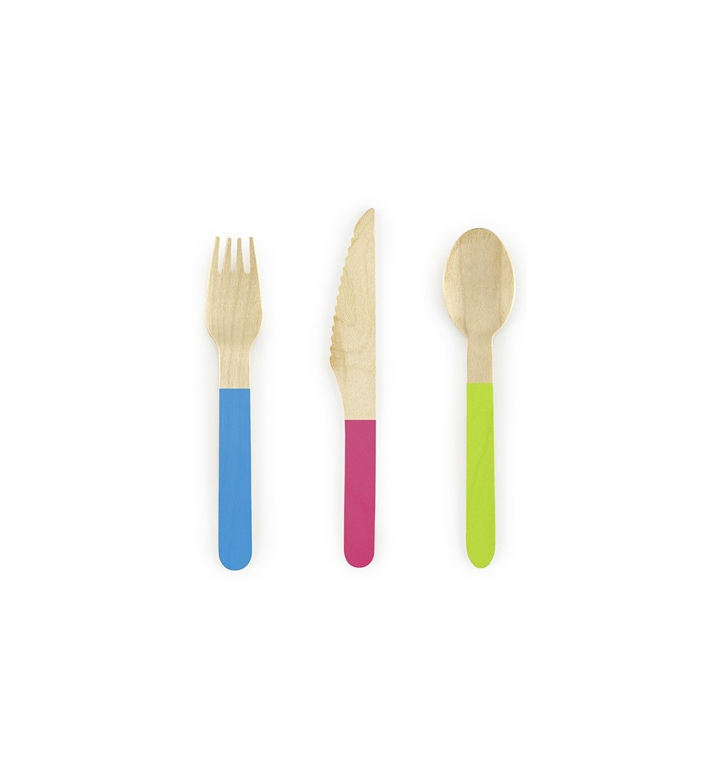 Dřevěné příbory barevná sada