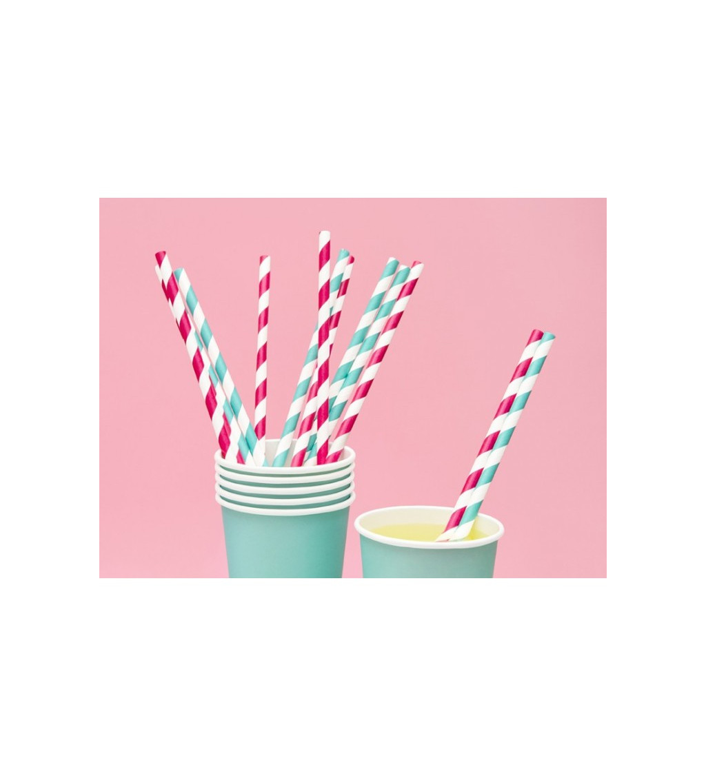 Papírová brčka růžové pruhy
